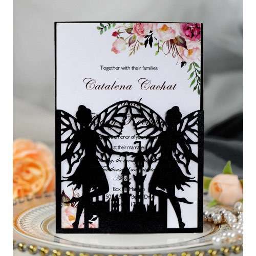 Party Invitation Card Butterfly Faery Holiday Greeting Card Laser Cut Iridescent Paper